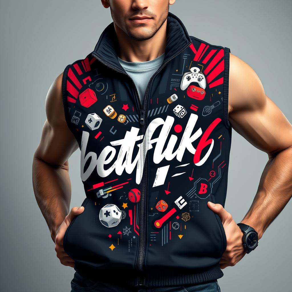 Mens Premium Fitted Vest with Gaming-Inspired 'betflik96' Design